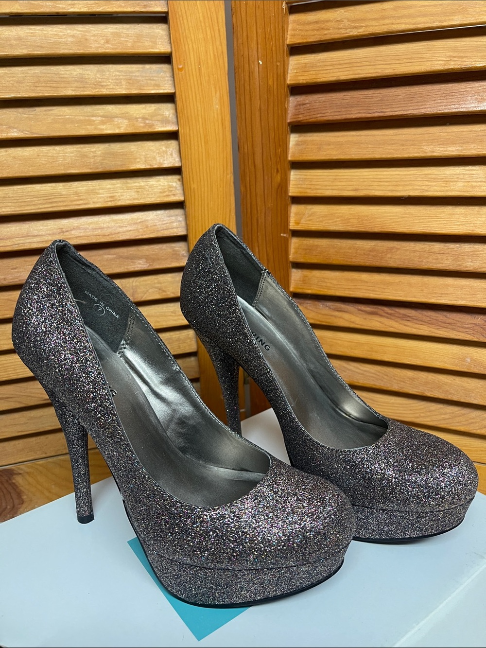 Call It Spring Silver & Multi- Coloured Glitter Platform Stiletto Pumps